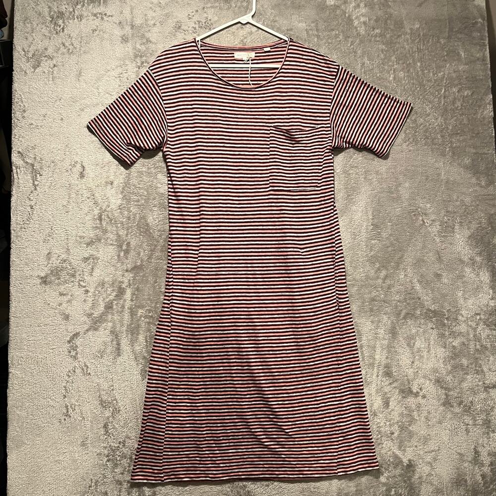 Chinti and Parkerā Striped 100% Linen Dress Sz Small Pink Gray Maroon